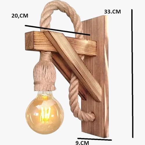 Applique murale bois rustique naturel corde lumière environnement intérieur