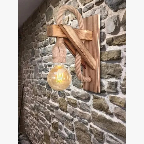 Applique murale bois rustique naturel corde lumière environnement intérieur