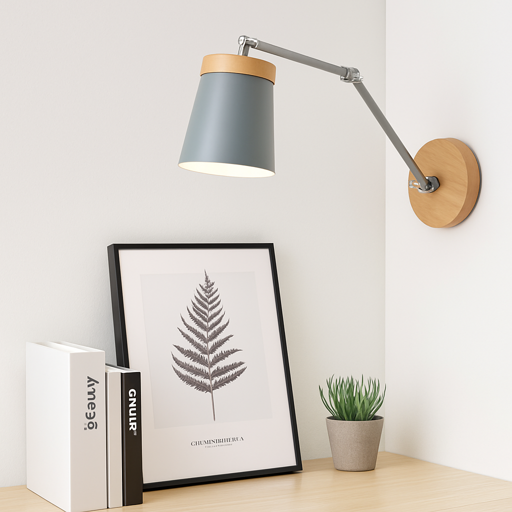 Applique murale bras articulé à LED en métal et bois
