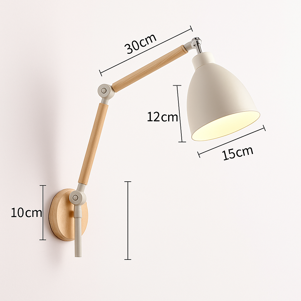 Applique murale bras articulé à LED en métal et bois