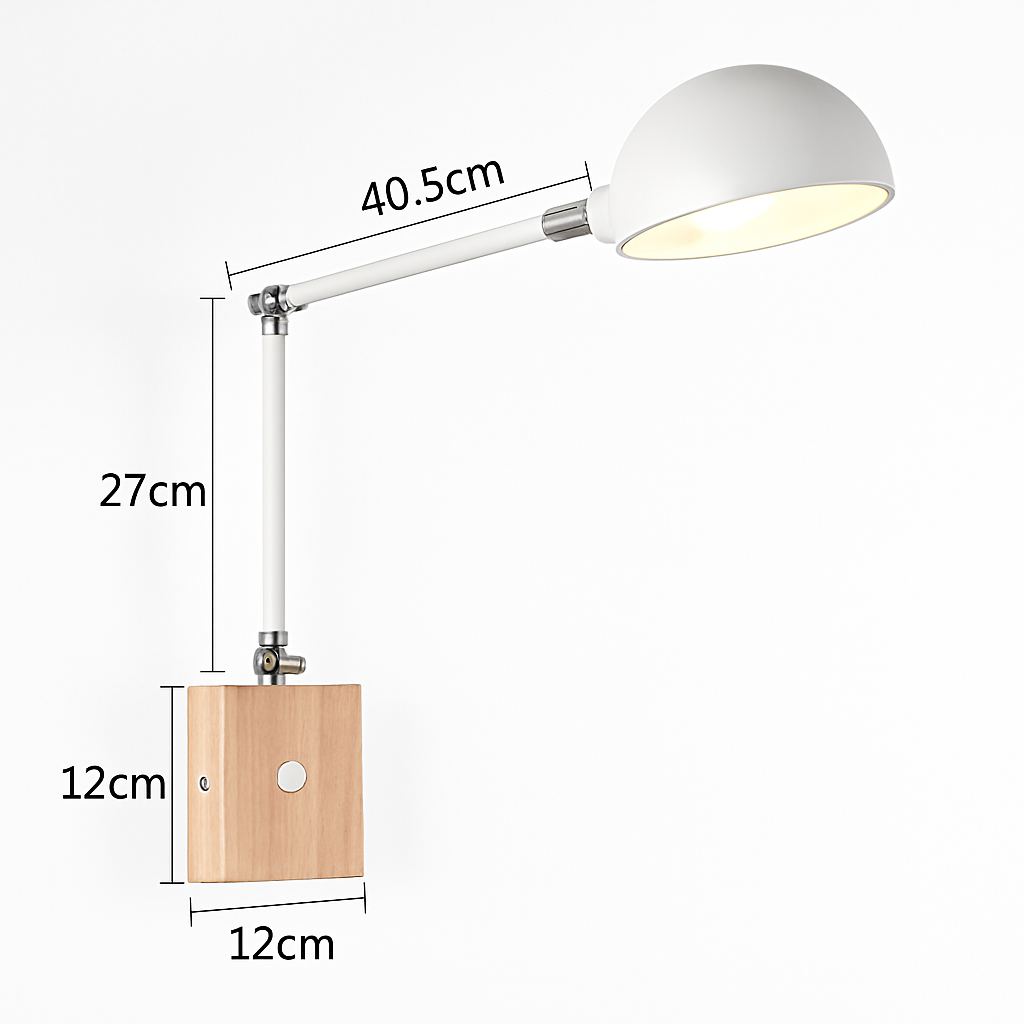 Applique murale bras articulé à LED en métal et bois