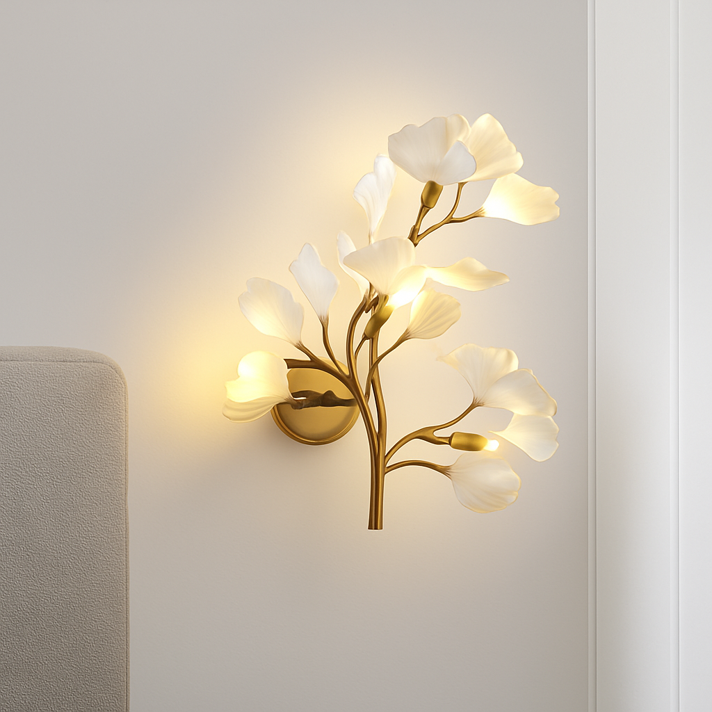 applique murale créative luxe feuille de ginkgo luminaire décoratif intérieur
