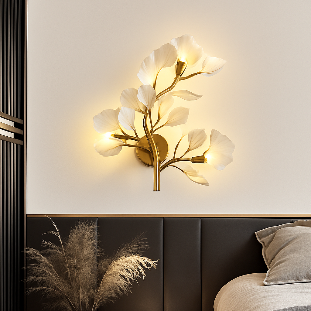 applique murale créative luxe feuille de ginkgo luminaire décoratif intérieur