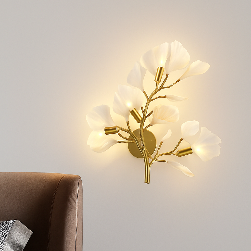 applique murale créative luxe feuille de ginkgo luminaire décoratif intérieur