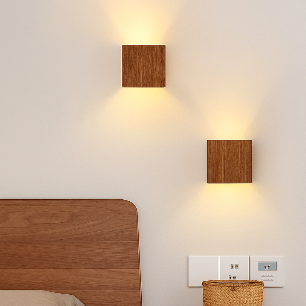 applique murale cube led bois et métal