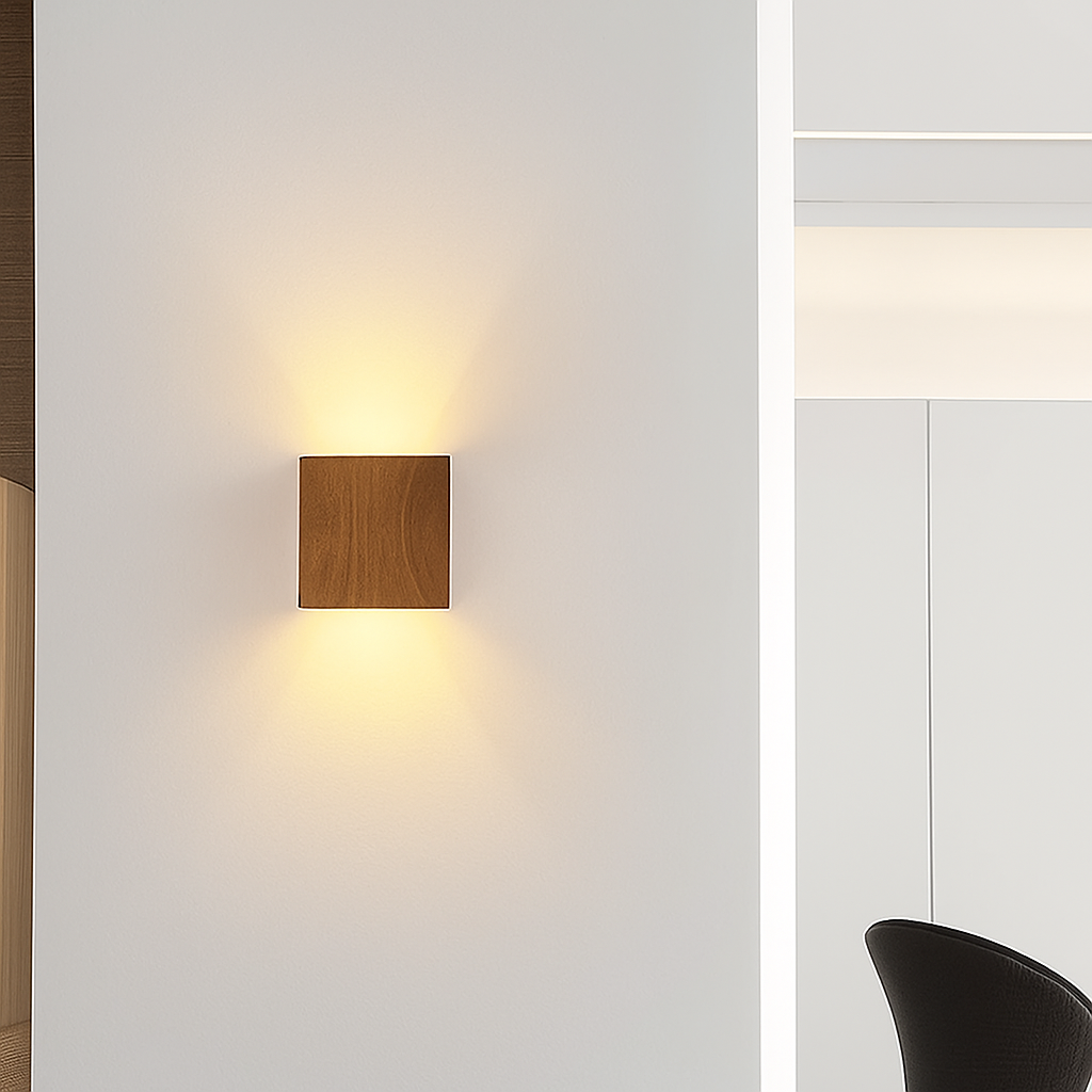 applique murale cube led bois et métal