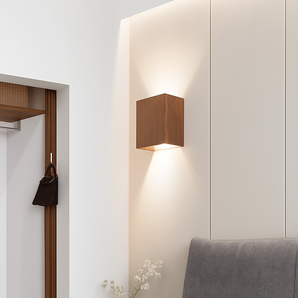 applique murale cube led bois et métal