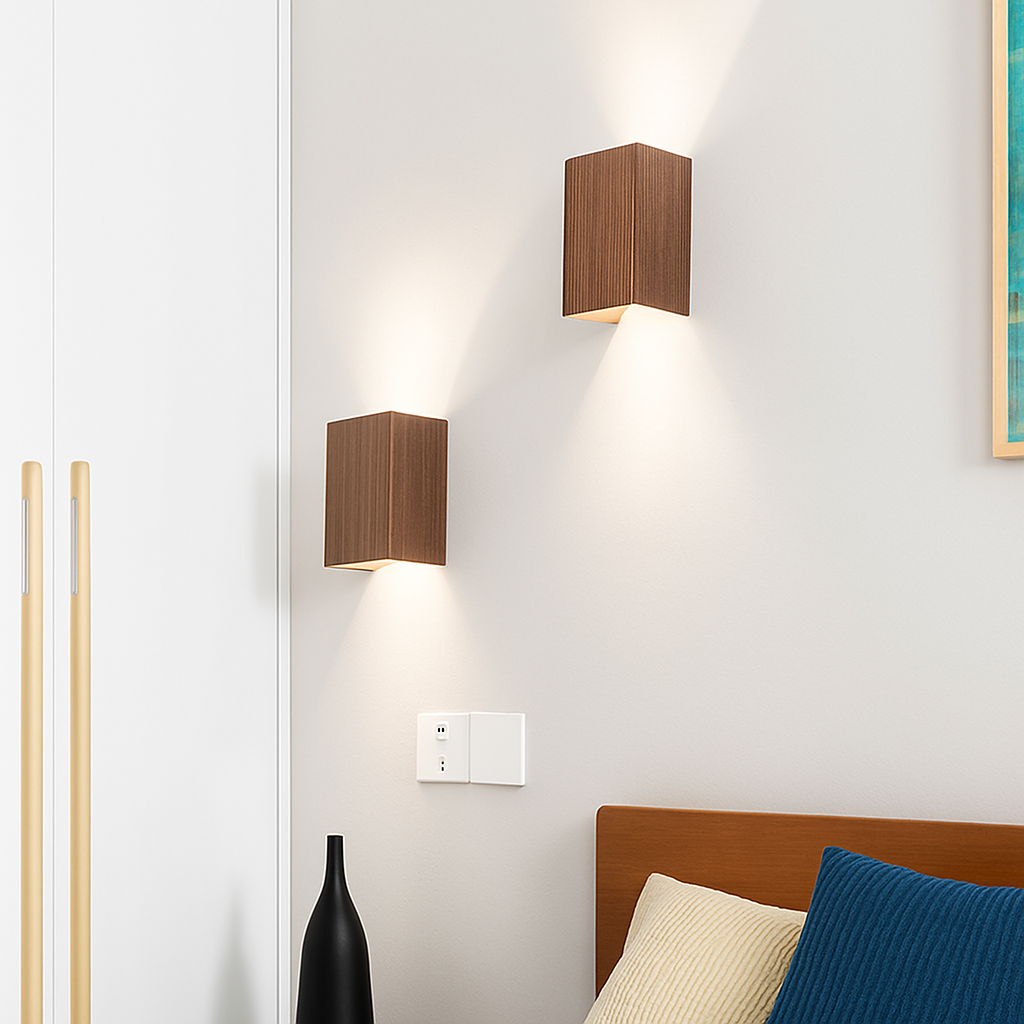 applique murale cube led bois et métal