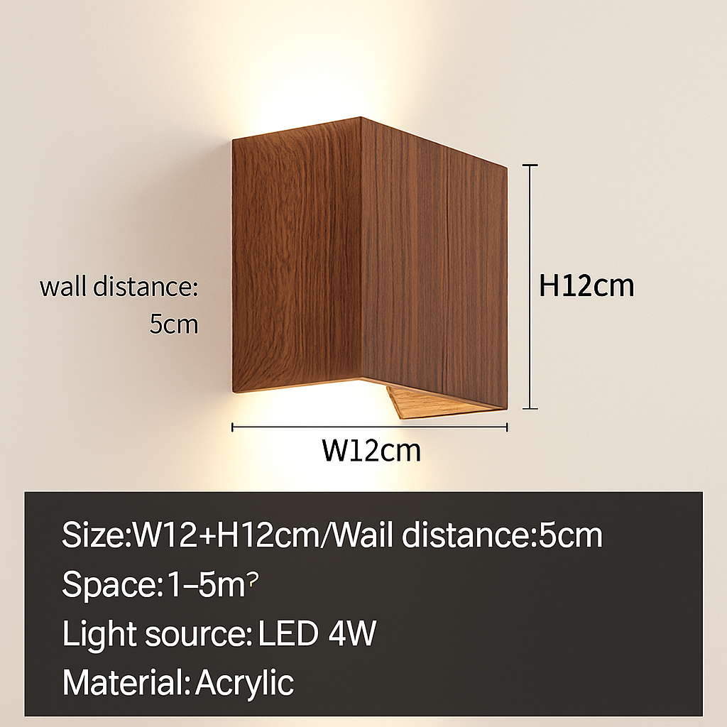 applique murale cube led bois et métal