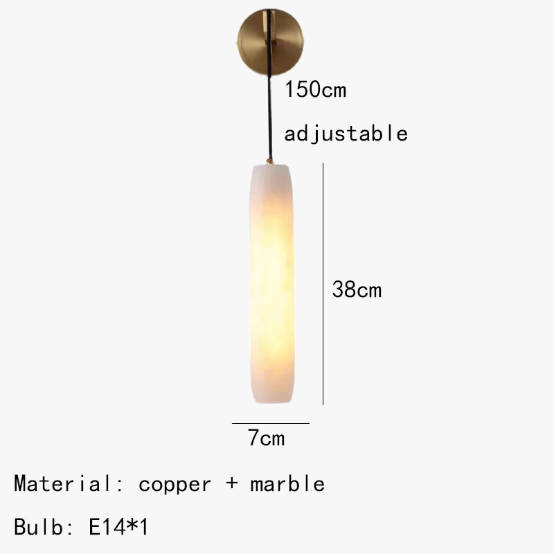 applique murale cylindrique en marbre naturel avec fil de cuivre ajustable