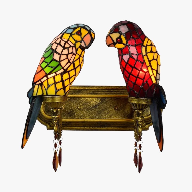 applique murale design en verre coloré motif perroquet