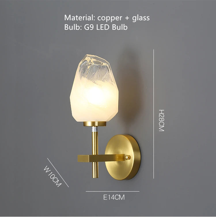 applique murale design en verre et cuivre doré pour intérieur