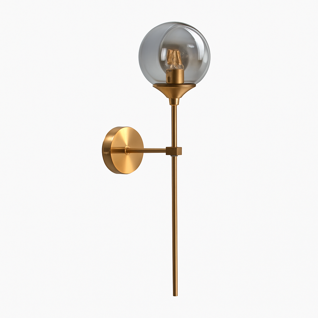 Applique murale design à LED avec bras doré et boule en verre
