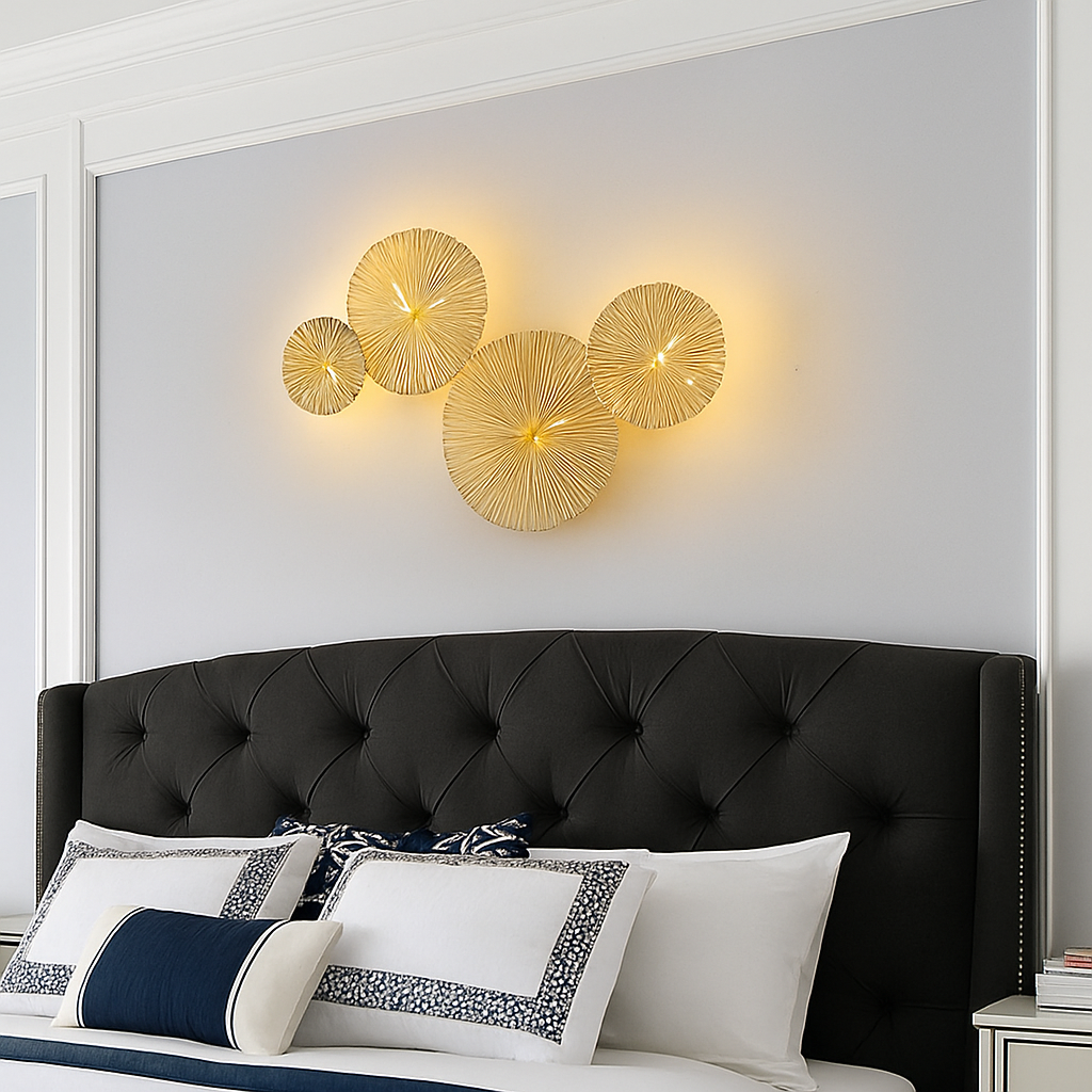 Applique murale design LED avec plusieurs disques doré ou cuivré style fleurs