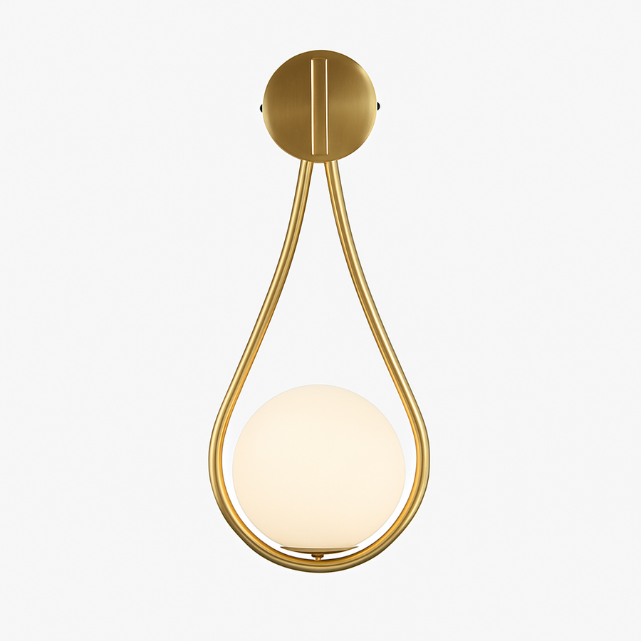 Applique murale design à LED dorée avec boule en verre blanc Shadow