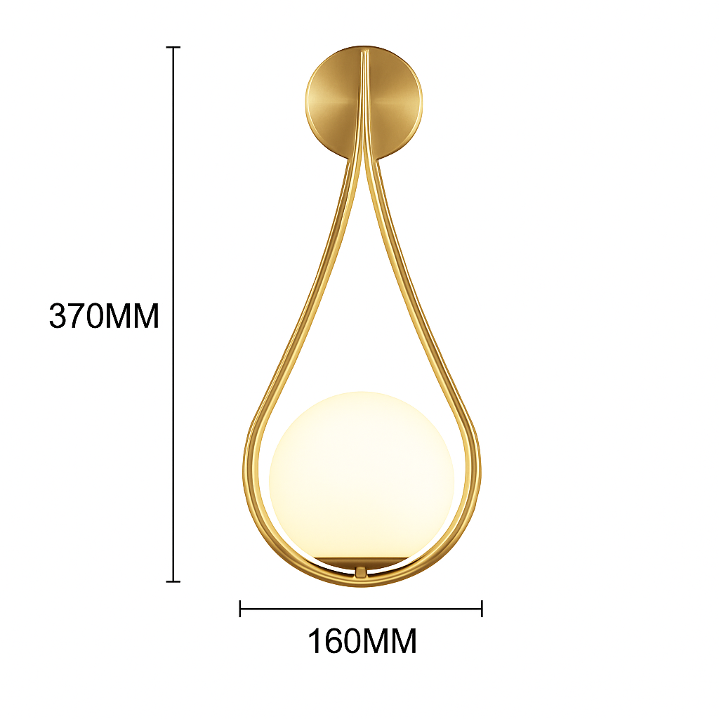 Applique murale design à LED dorée avec boule en verre blanc Shadow