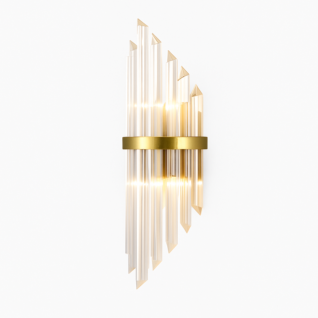 Applique murale design à LED dorée avec verre cristal en cascade Luxury