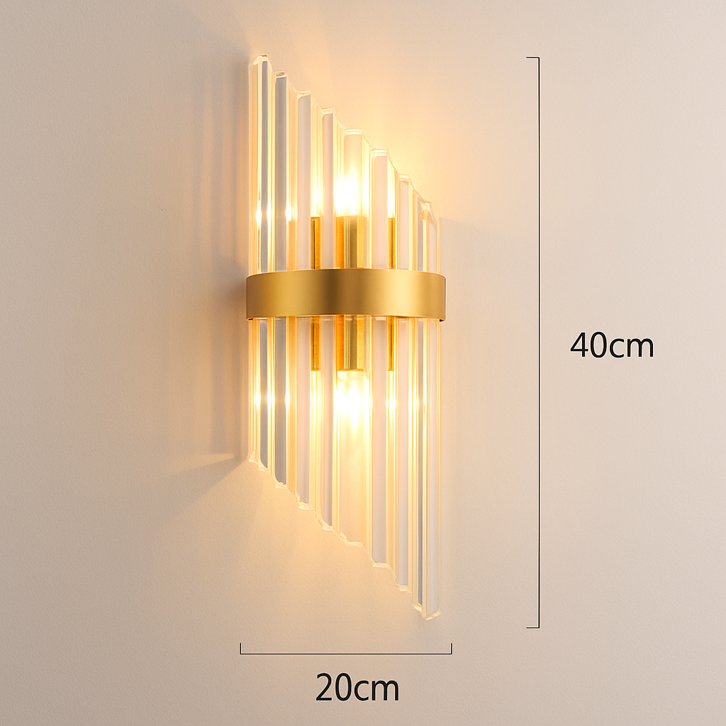 Applique murale design à LED dorée avec verre cristal en cascade Luxury