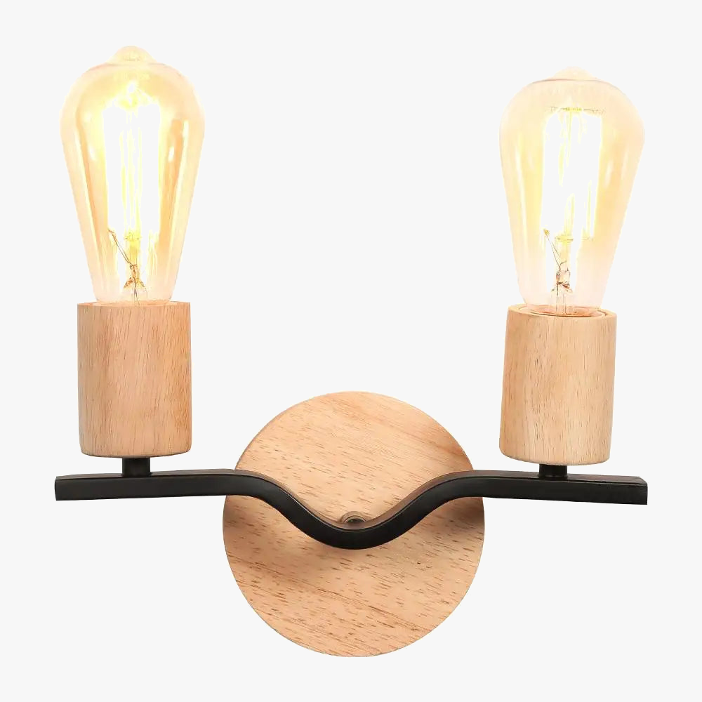 Applique murale deux têtes bois fer loft