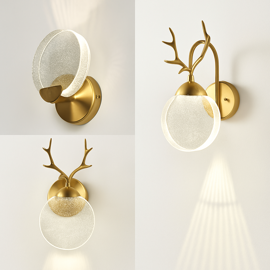 applique murale en bois de cerf abat-jour en cristal de luxe pour villa