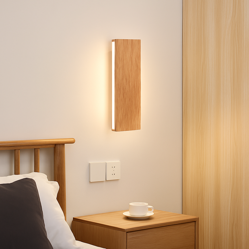 applique murale en bois massif avec éclairage rotatif design naturel