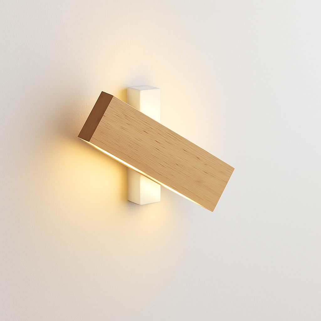applique murale en bois massif avec éclairage rotatif design naturel