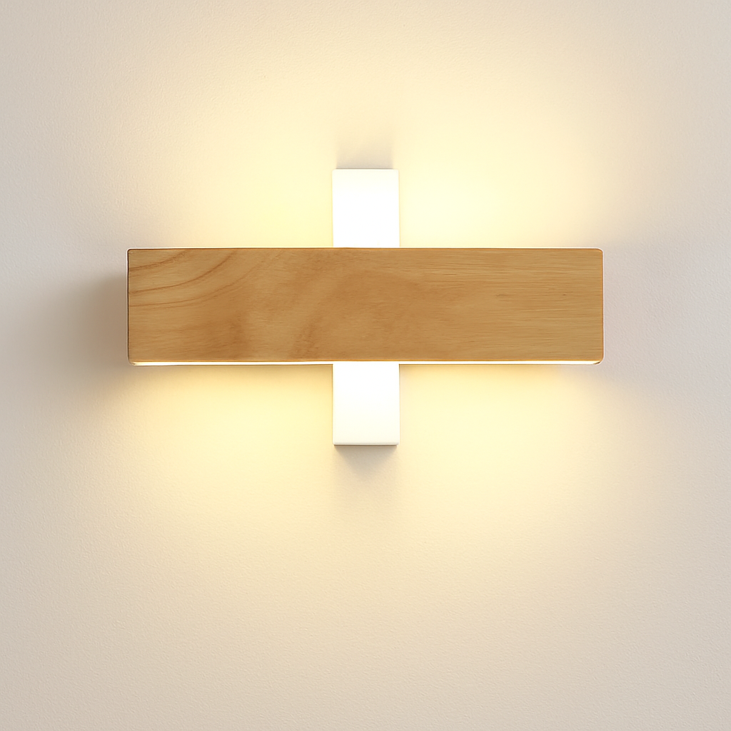applique murale en bois massif avec éclairage rotatif design naturel