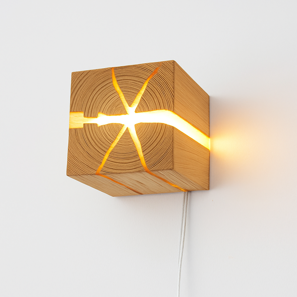 Applique murale en bois massif et résine fait main led