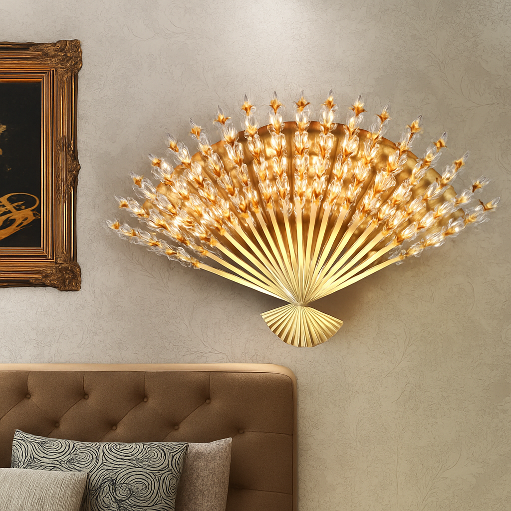 applique murale en cristal design éventail acier inoxydable pour intérieur