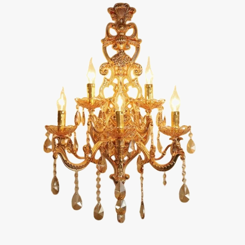 applique murale en cristal doré à cinq têtes pour intérieur élégant