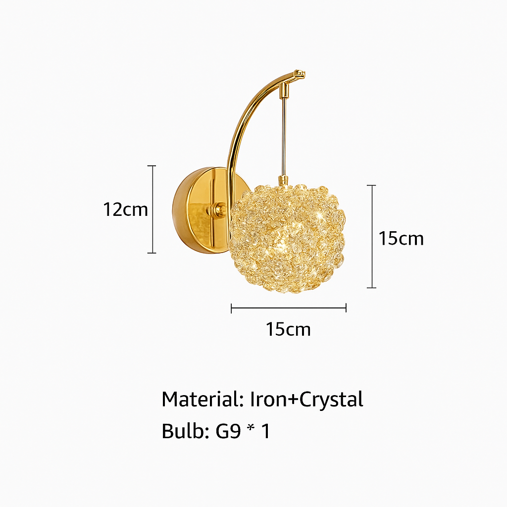 applique murale en cristal et métal doré avec fil d'éclairage réglable