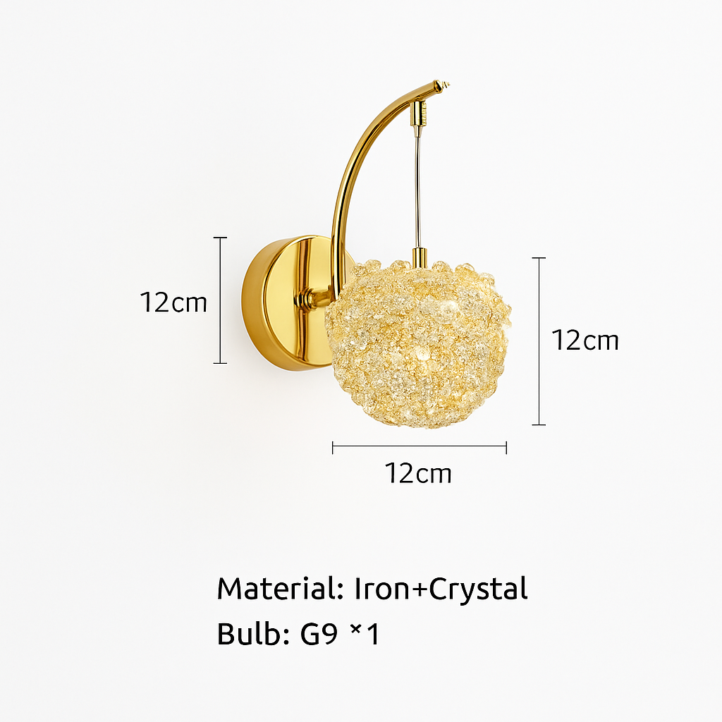 applique murale en cristal et métal doré avec fil d'éclairage réglable