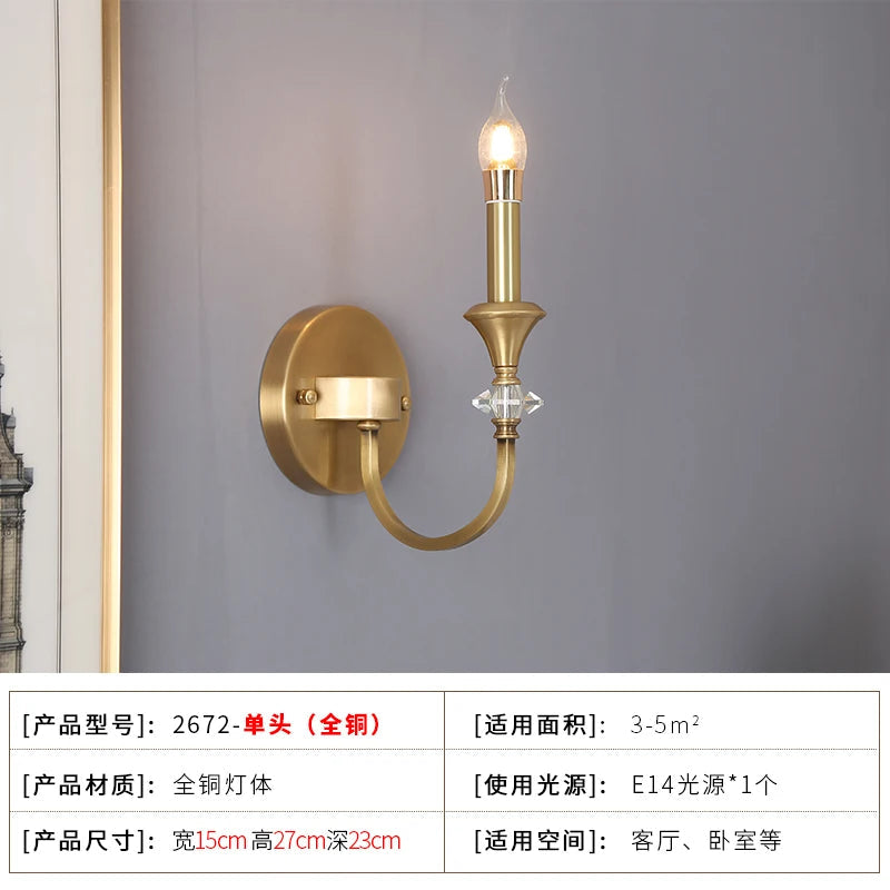 applique murale en cristal lampe à bougie led en cuivre à double tête