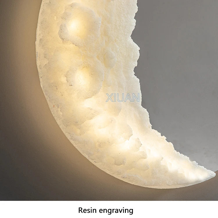 applique murale en croissant de lune en résine gravée pour éclairage décoratif