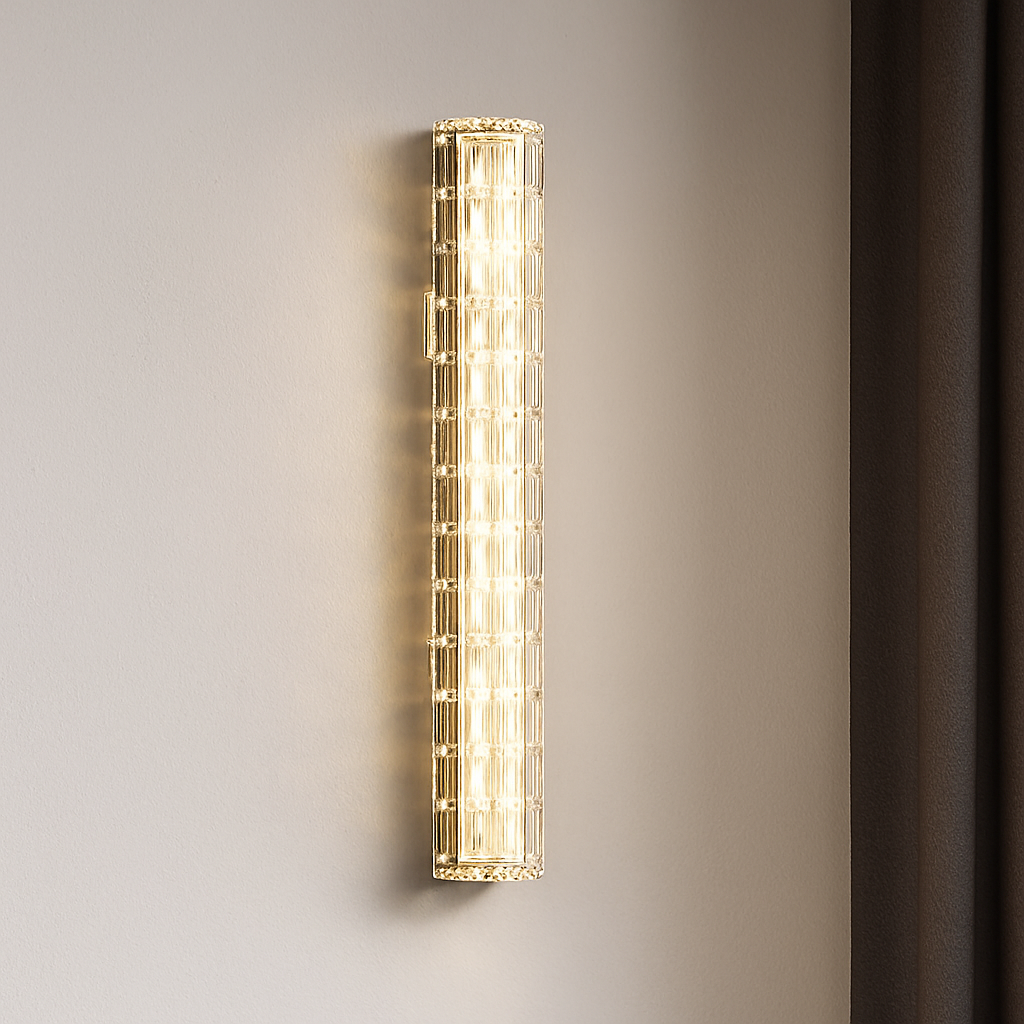 applique murale en cuivre design minimaliste avec lumière en cristal