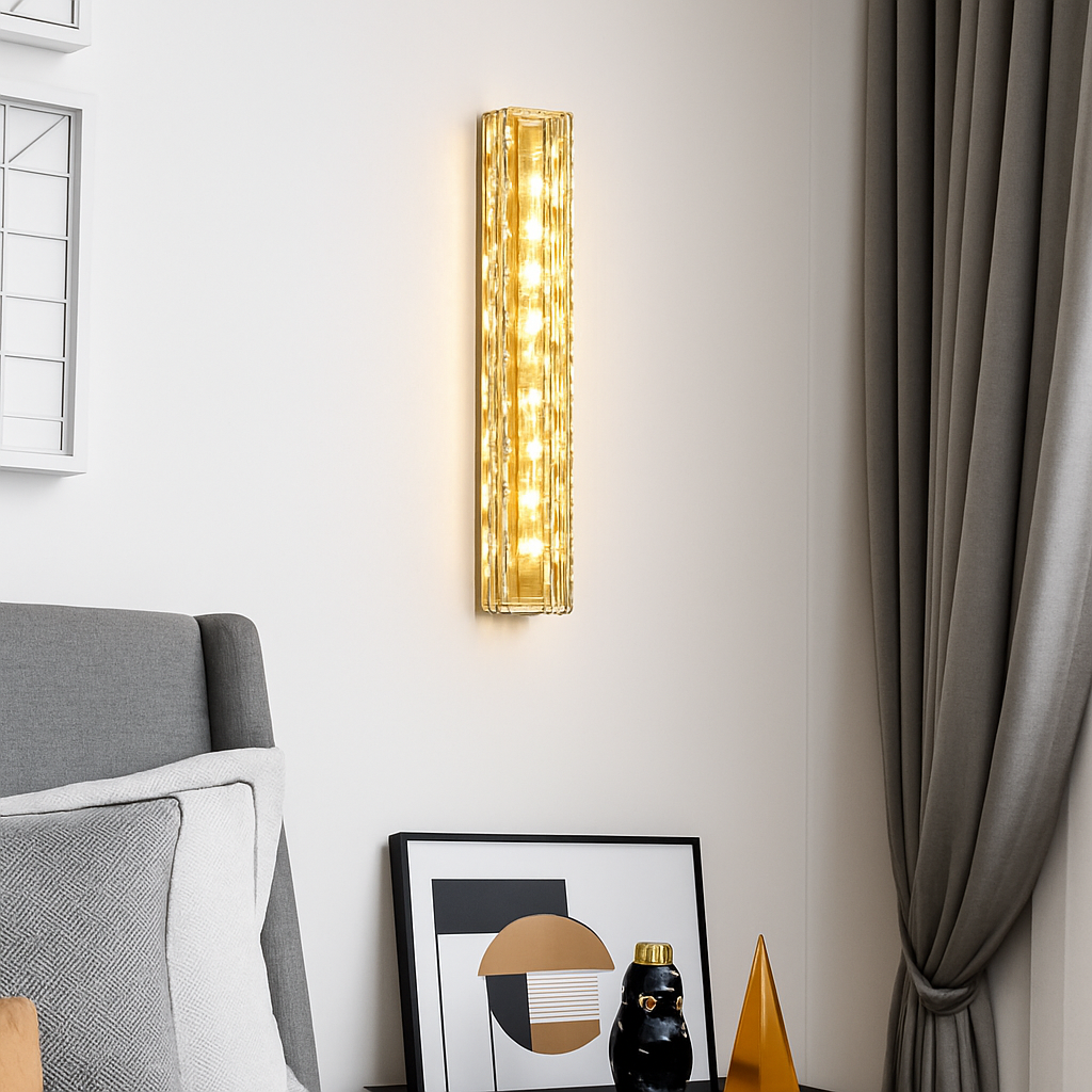 applique murale en cuivre design minimaliste avec lumière en cristal