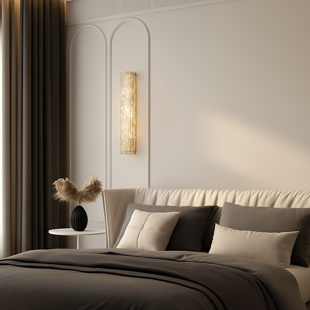 applique murale en cuivre design minimaliste avec lumière en cristal