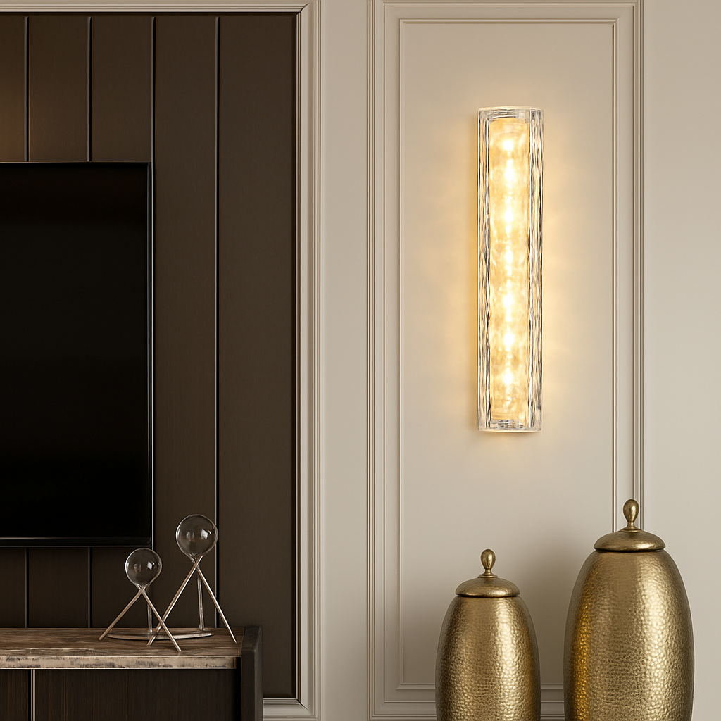 applique murale en cuivre design minimaliste avec lumière en cristal