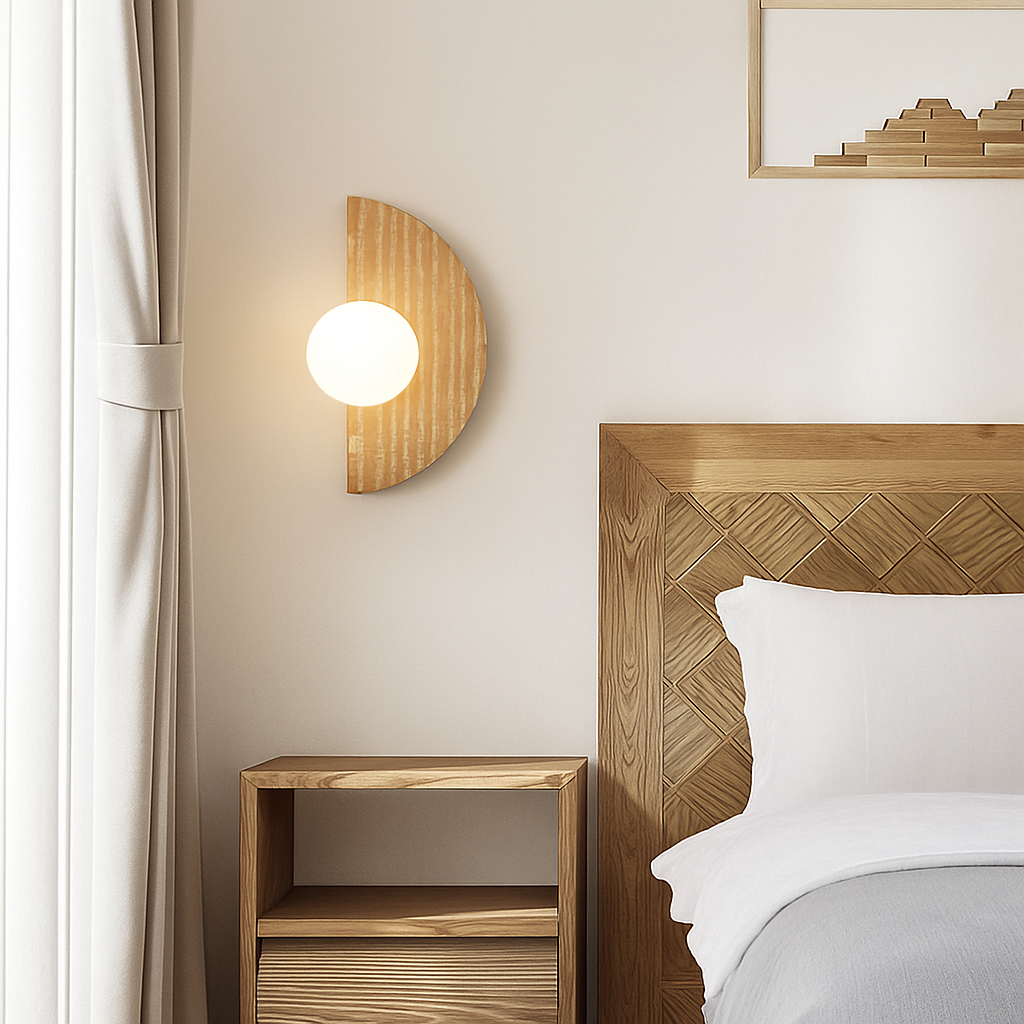 applique murale en pierre naturelle demi-cercle avec ampoule intégrée