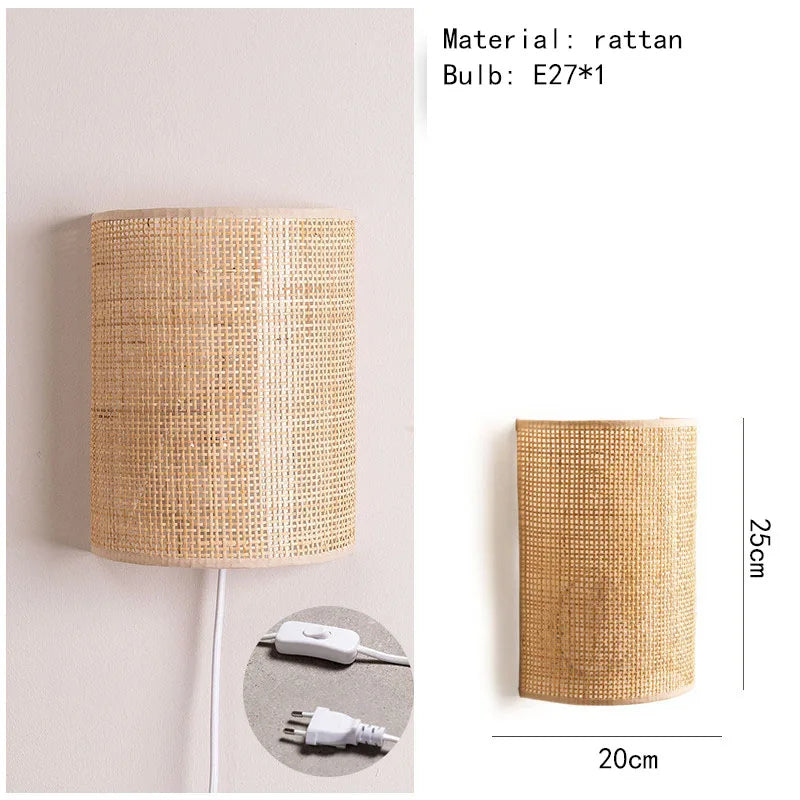 applique murale en rotin style asiatique minimaliste avec interrupteur