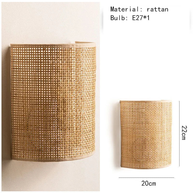 applique murale en rotin style sud-est asiatique avec interrupteur minimaliste