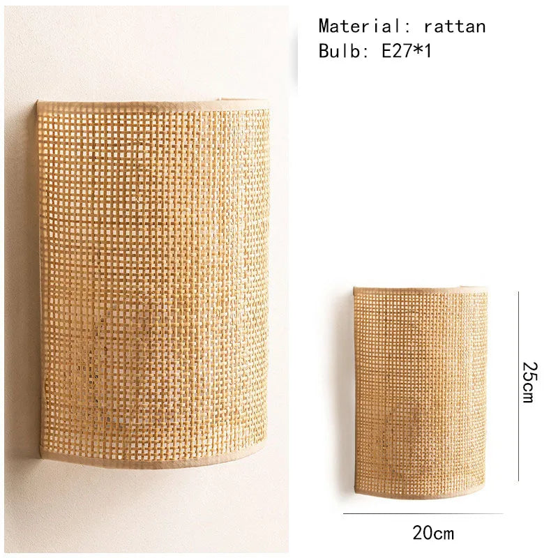 applique murale en rotin style sud-est asiatique avec interrupteur minimaliste