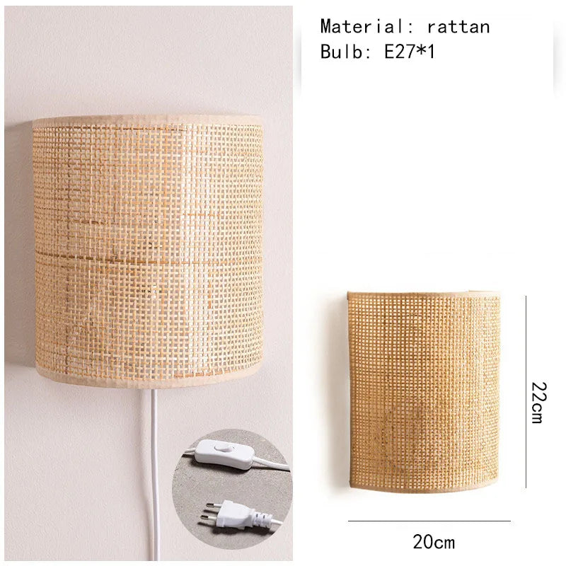 applique murale en rotin style sud-est asiatique avec interrupteur minimaliste