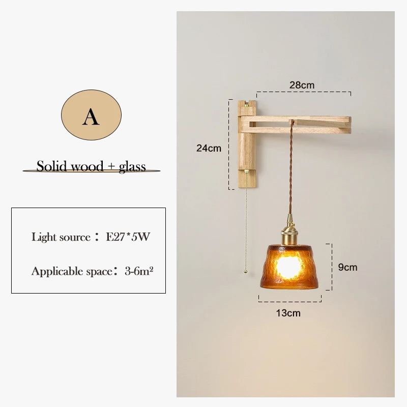 applique murale en verre bois et céramique lampe pliable à bras pivotant