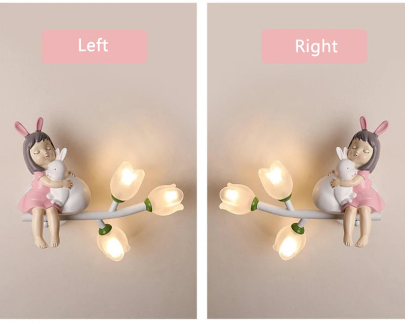 applique murale fille lapin g4 led fleur