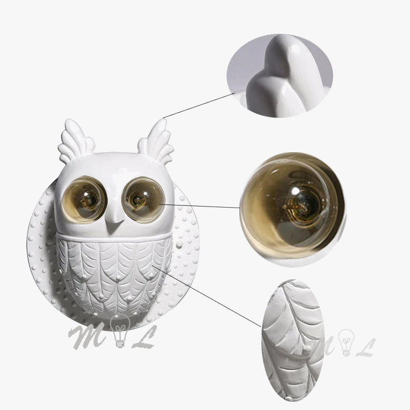 applique murale hibou créative en résine à LED