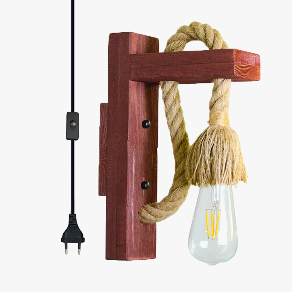 applique murale industrielle rétro en corde de chanvre avec interrupteur