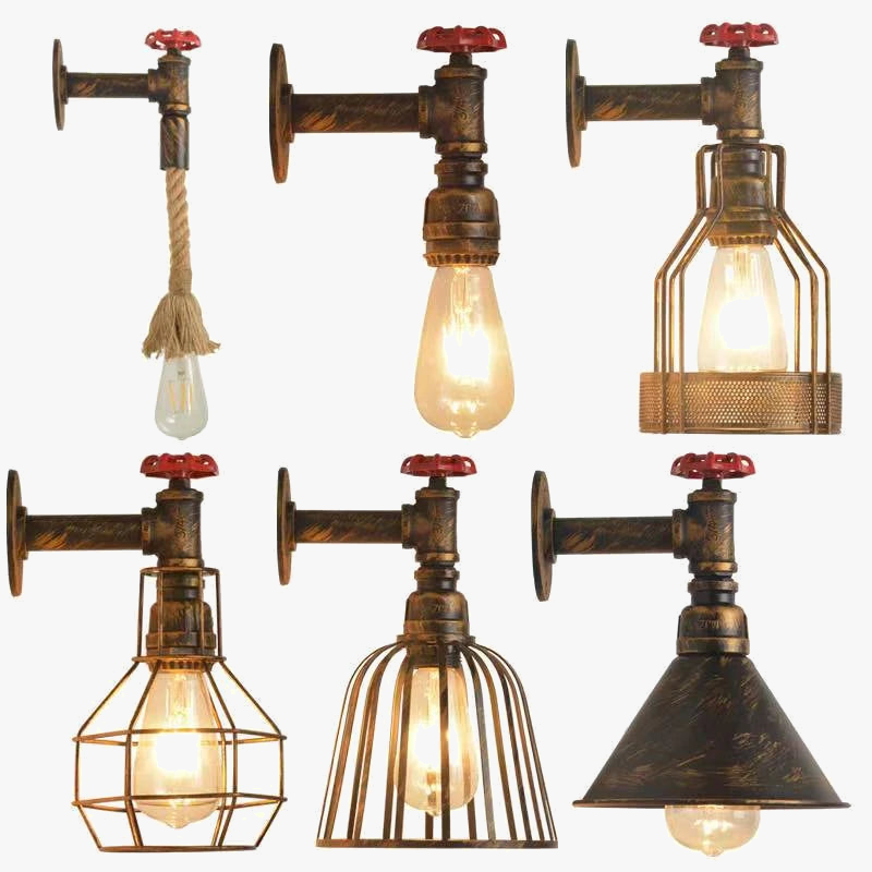 applique murale industrielle rétro en forme de tuyau d'eau avec corde