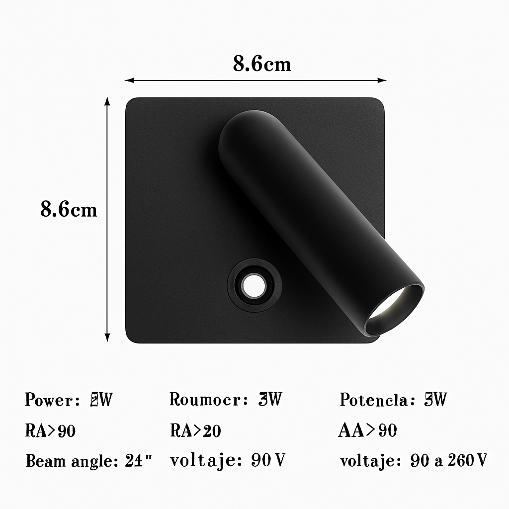 applique murale intégrée led à intensité variable avec interrupteur