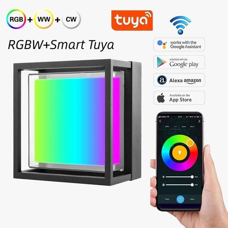 Applique murale intelligentes d'extérieur Tuya Wifi LED 10W Cube RGB App applique à intensité variable étanche jardin Alexa Google maison applique murale AC85-265V